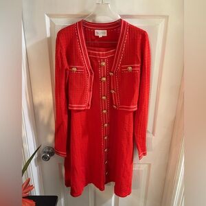 L'ATISTE Vibrant Orange Women’s Knit Suit w/Gold Buttons & White Detailing, Sz M